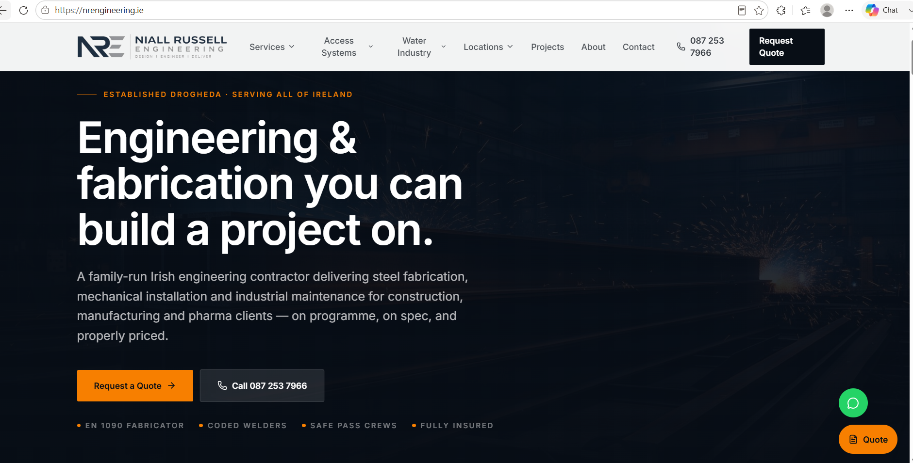 Screenshot of the NR Engineering website